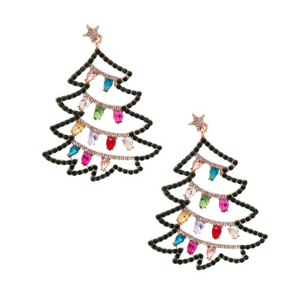Gold Sparkle Christmas Tree Earrings - Picture 2 of 2